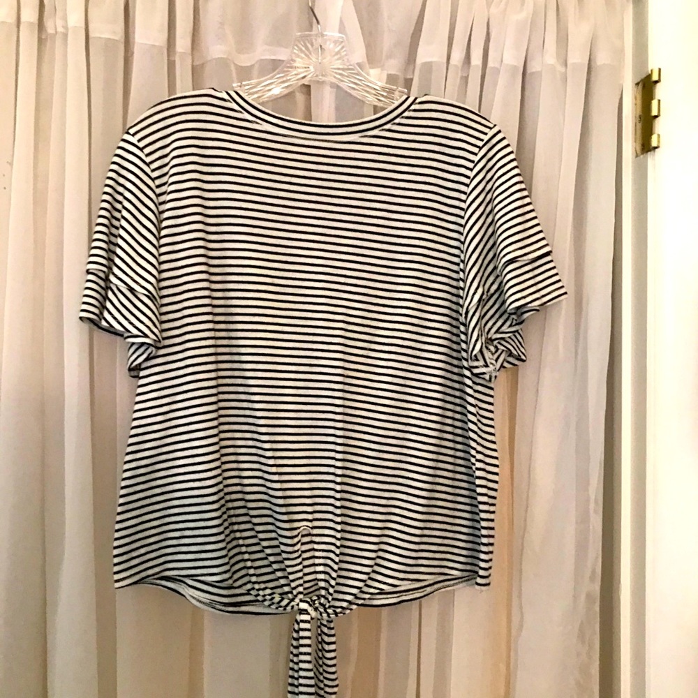 Crop Striped Ruffle Tee